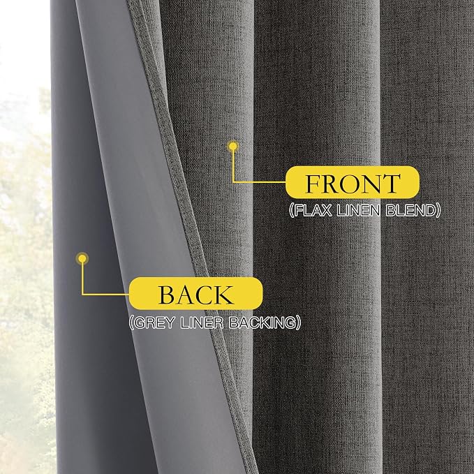 NICETOWN 100% Blackout Linen Curtains 84 inch Long 2 Panels, Grizzle Gray | Back Tab Cozy Bedroom Curtains for Daytime Sleep, Noise Reducing, Privacy Protection, Energy Saving, W52" x L84" per Panel