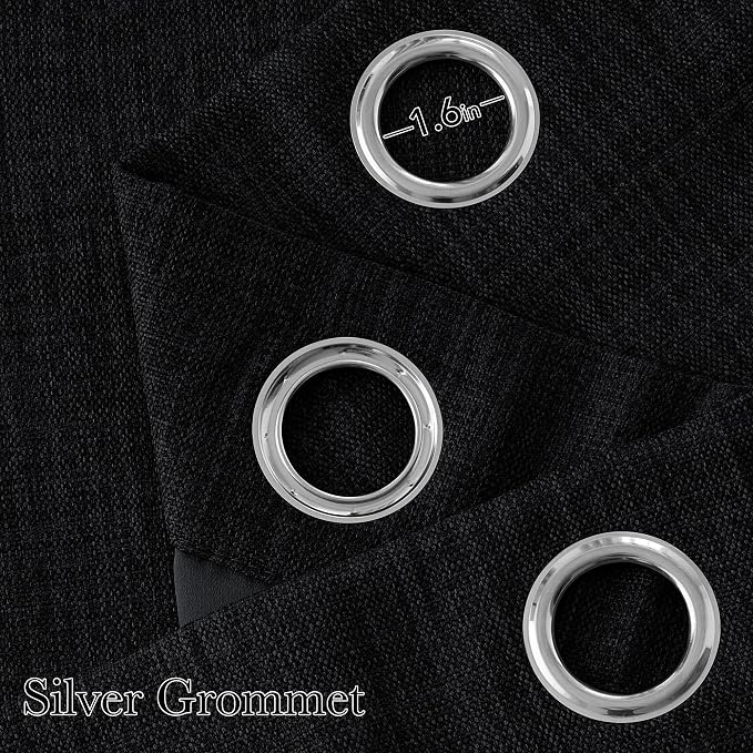 NICETOWN Faux Linen Black Blackout Curtains 84 inches Long for Living Room - Privacy Panels for Bedroom, Modern Farmhouse Style Easy Care Grommet Top, 2 Panels, W52 by L84