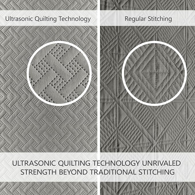 FLYMME Dark Grey King Quilt Bedspreads, 3 Pieces Lightweight Bedding Sets with Pillow Shams, Microfiber Quilted Comforter Coverlet for All Season (1 Quilt, 2 Shams)