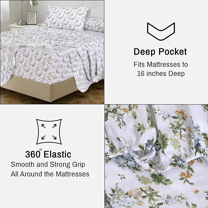 RUVANTI 100% Cotton Percale Sheets Twin Size, Heritage | Crisp Cooling for Hot Sleepers, Deep Pocket 16", Soft Breathable & Durable, Hotel-Style 3 Piece Set