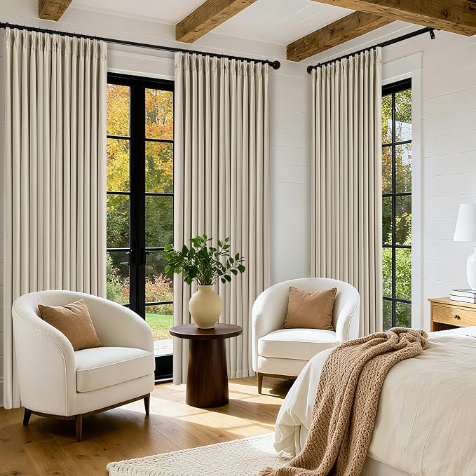 Oatmeal Pinch Pleated Blackout 90 Inch Curtains 70 Inch Wide Dual Layer | Pinch Pleated with Back Tab, Thick Linen with Liner, Thermal Black Out for Living Room Bedroom Large Window, 70x90 1 Panel