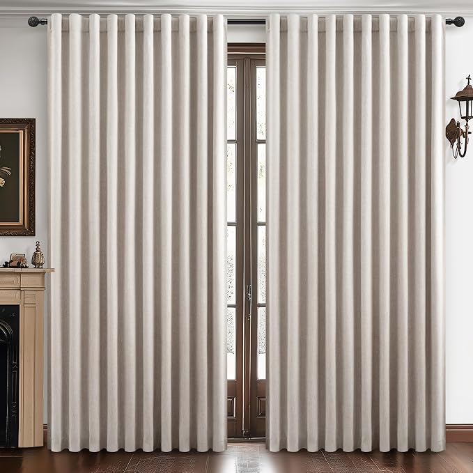 Blackout Curtains 60 Inches Extra Wide Natural Linen Curtains 102 Inch Length for Living Room, Pleated Farmhouse Bedroom Thermal Heavy Drapes for Winter Thick Large Window 60"W x 102"L 2 Panels