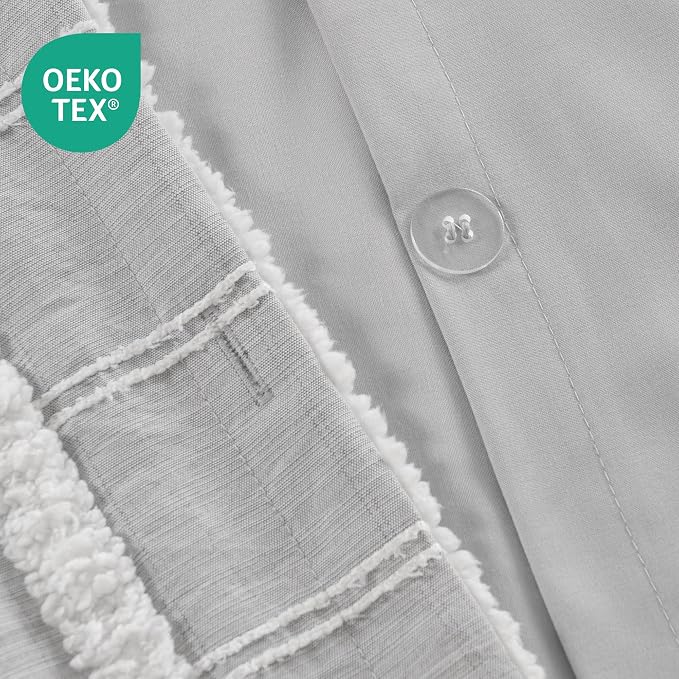 ROSE&RISY Tufted King Duvet Cover Set, 3 Pieces Soft & Comfortable Lightweight Textured Boho Embroidery Shabby Chic Bedding Set,Includes 1 Duvet Cover, 2 Pillow Cases (Grey Gingham, King)