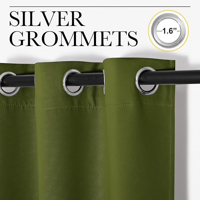NICETOWN Holiday Christmas Decor Curtains, 1 Pair, 42 by 84-in, Olive Green | Thermal Insulated Solid Grommet Blackout Curtains/Drape for Living Room