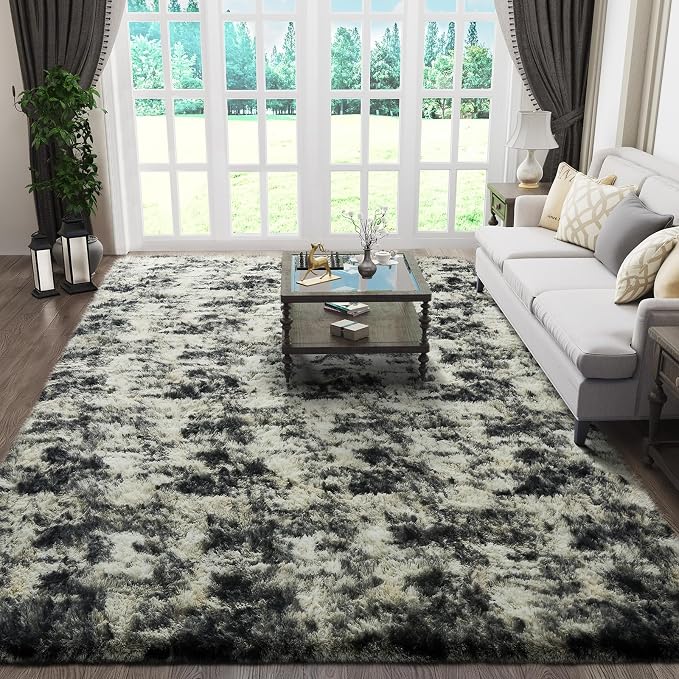 Ophanie 6x9 Black Gold and Grey Area Rugs for Living Room,Large Dark Black Gold Fluffy Shag Fuzzy Plush Soft Carpets,Floor Shaggy Rugs for Bedroom,Carpet for Dorm Decor with Over 99 pcs Pile fibers
