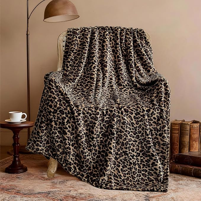 Edenleaf Leopard Print Blanket Fleece Throw for Bed Sofa Travel and Camping, Super Soft Cozy Fluffy Plush Cheetah Print Blanket for All Seasons 60"x80" (Mocha Brown)