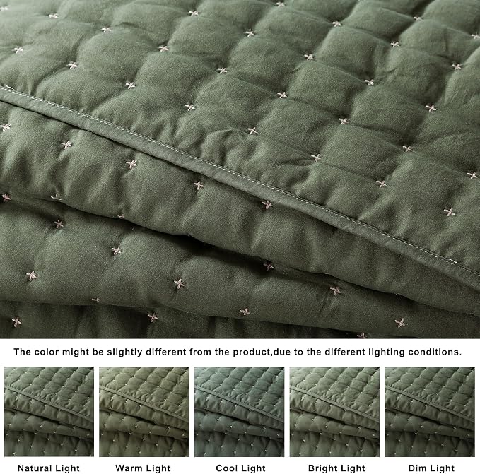 WDCOZY California Oversized Cal King Size Quilt Bedding Sets with 2 Pillow Shams, Lightweight Soft Bedspread Coverlet Bed Cover for All Season, 3 Pieces, 116x106 inches, Moss Green
