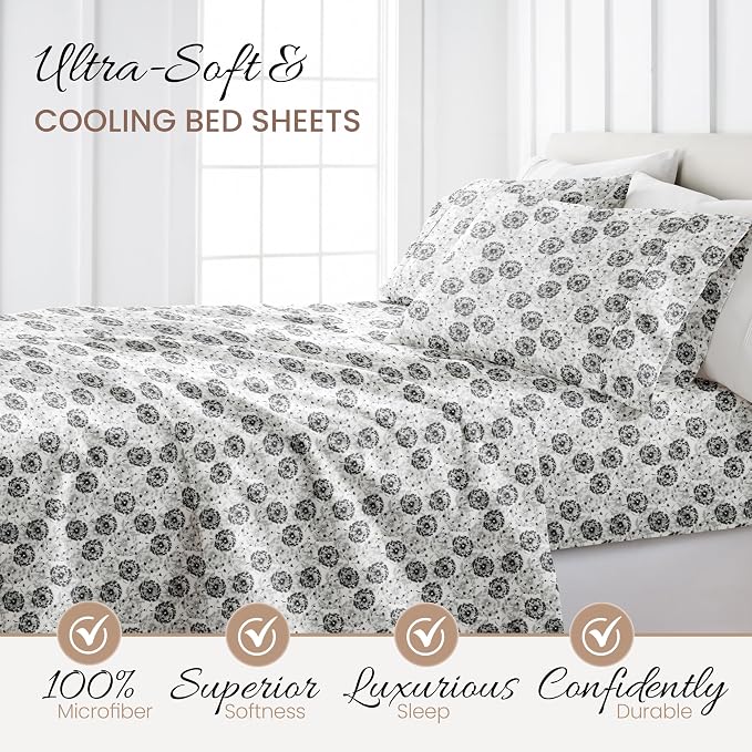 Linen Market Double-Brushed Patterned Microfiber Twin Sheet Set 3 Piece – Oeko-TEX Certified Ultra Soft & Wrinkle-Free - 16" Deep Pocket Sheets - Easy Care Twin Size - Make a Wish Light Gray