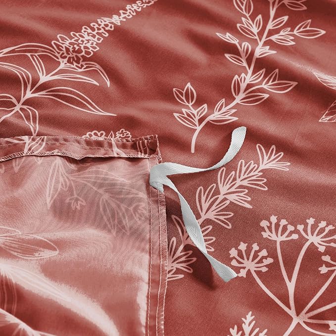 MUXHOMO Duvet Cover King Size, Reversible Floral Terracotta Duvet Cover Set with Zipper Closure, 3 Pieces Botanical Patterns Soft Microfiber Bedding Set (90"x104", 2 Pillow Cases 20"×36")