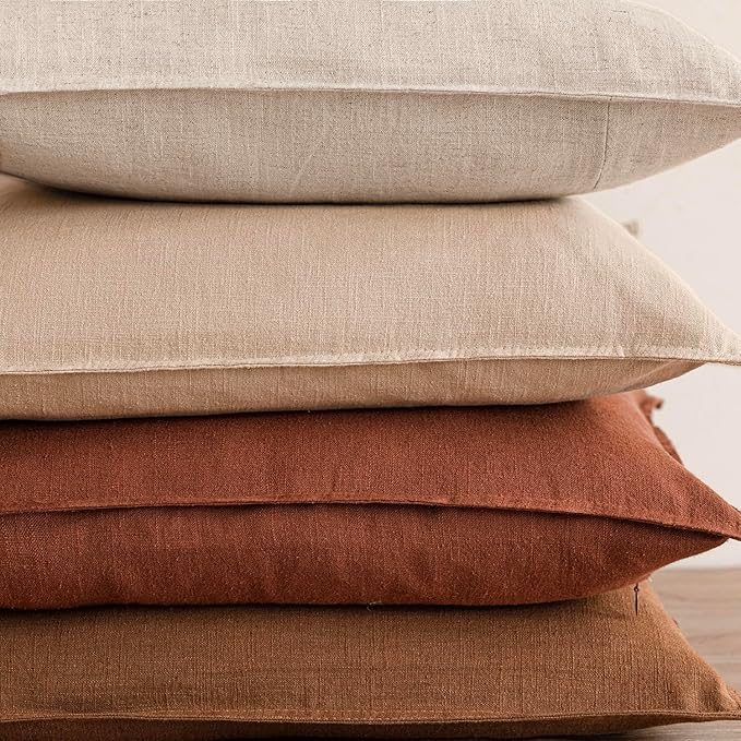 Foindtower Linen Solid Decorative Throw Pillow Cover 16x16 Inch Rust Orange | Pack of 2 Boho Farmhouse Morden Pillowcase,Accent Neutral Cushion Covers,Home Decor for Chair Couch Sofa Bedroom Living Room