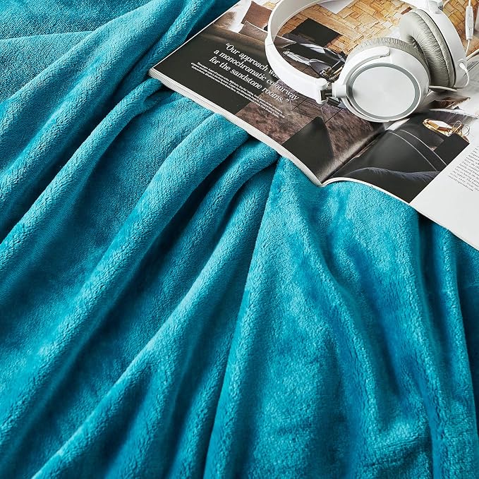 Hansleep Queen Teal Fleece Blanket, Soft Flannel Bed Blanket | Fuzzy Cozy Blanket 90x90 Inches, Multi-use for Bed, Sofa, Couch, Travel, Camping, All Season Warm Lightweight Cover