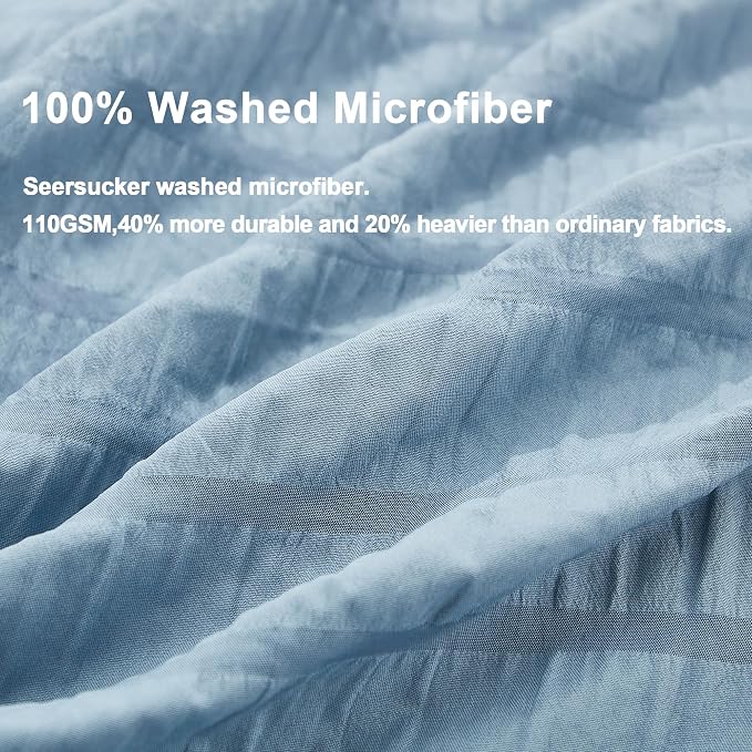 AveLom Grayish Blue Duvet Cover Full(80 x 90 inches), 3 Pieces (1 Duvet Cover, 2 Pillow Cases),Seersucker Tripe Soft Washed Microfiber Textured Duvet Cover Set with Zipper Closure, Corner Ties