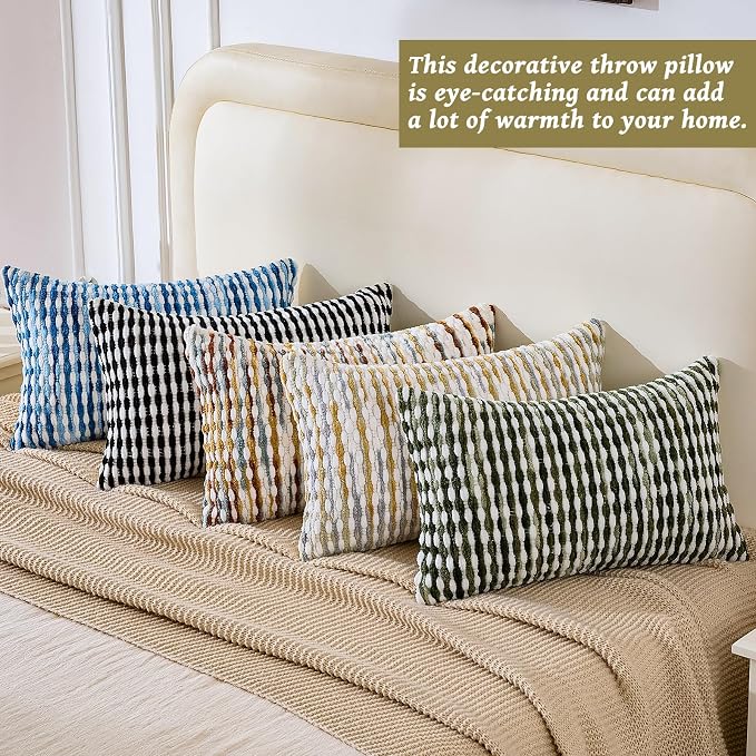 AmHoo Boho Chenille Pillow Cover Decorative Tufted Pillowcase for Couch Bed Sofa Bedroom Living Room Modern 12 x 20-Inch Sage Green