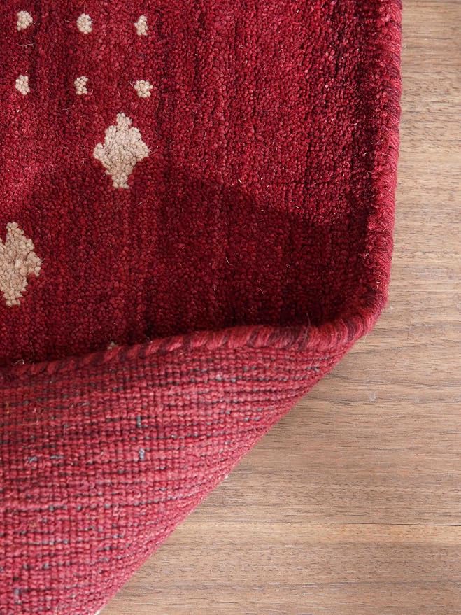 Rugsotic Carpets Hand Knotted Loom Wool ECO-Friendly Area Rugs - 6'x6', Octagon Shape, Red Color, Contemporary Modern, High Pile Thick Handmade Anti Skid Area Rugs for Living Room, Bed Room (L00530)