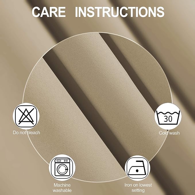 Beige Blackout Curtains 34 x 84 Inch Length/Set of 2 Curtain Panels/Thermal Insulated Room Darkening Blackout Curtains for Bedroom