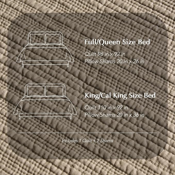 EVERGRACEHOME Cotton Sateen Channel Quilt Set, Queen Size, Stone Taupe | 100% Cotton, Pre-Washed Soft Coverlet Bedspread, 3-Piece Refined Channel Stitch Bedding Set for All Season, 2 Pillow Shams