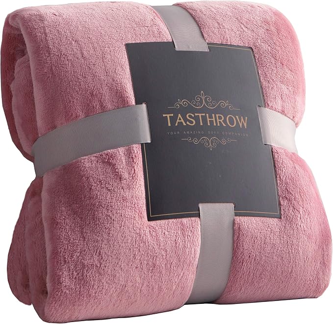 TASTHROW Large Flannel Fleece Throw Blanket, 50×70 Inch - Pink | Cozy Lightweight Thick Blanket - All Seasons Suitable for Women, Men and Kids (Two Pack)