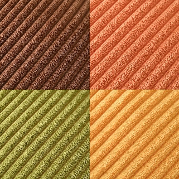 Volcanics Set of 4 Fall Orange Corduroy Throw Pillow Covers 20x20 Inch | Decorative Yellow Green Gradient Couch Pillow Covers, Rustic Western Striped Cushion Covers for Bed Sofa Living Room
