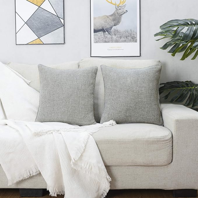 HPUK Throw Pillow Covers 18x18, Set of 2, Grey Solid Couch Pillow Covers | Polyester fabric, solid-color design, hidden zippers, machine washable, for sofas and beds, inserts not included