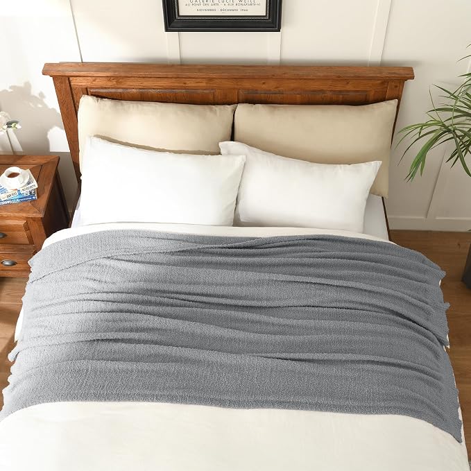 JOOJA Grey Throw Blanket, Soft Fluffy Fuzzy Knit Blanket for Couch Bed Sofa, Cozy Plush Warm Blanket for Bedroom Living Room, Spring Home Decor, 50x60 Inches