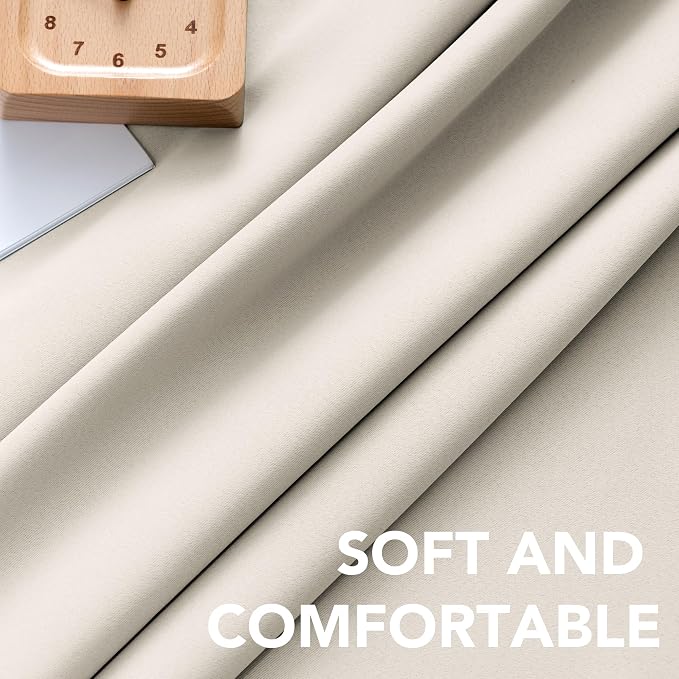 H.VERSAILTEX Light Reducing Curtains Thermal Insulated Window Treatment Panels Room Darkening Privacy Assured Drapes for Living Room Back Tab/Rod Pocket Bedroom Drapes 2 Panels, Ivory - 52 x 63 Inch
