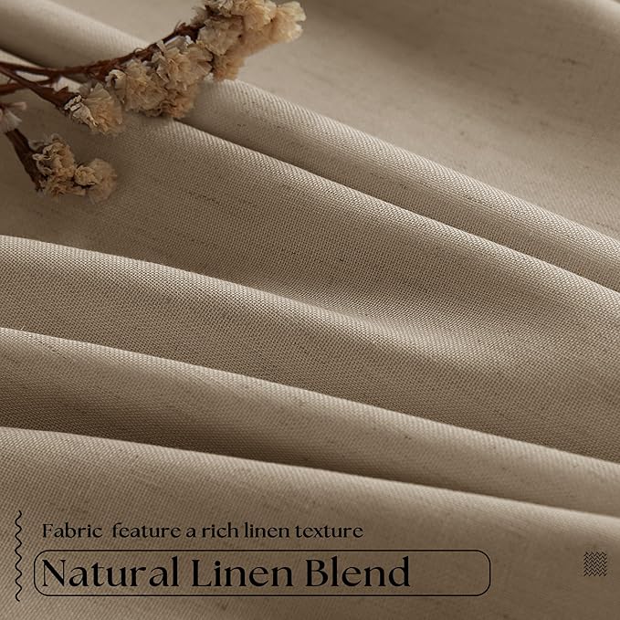 Light Brown Pinch Pleated Full Blackout Curtains Linen Blend 80 Inches Long | Room Darkening Window Curtains, for Living Room Bedroom, Thermal Insulated, Back Tab Pinch Pleat with Hooks Rings, 2 Panels