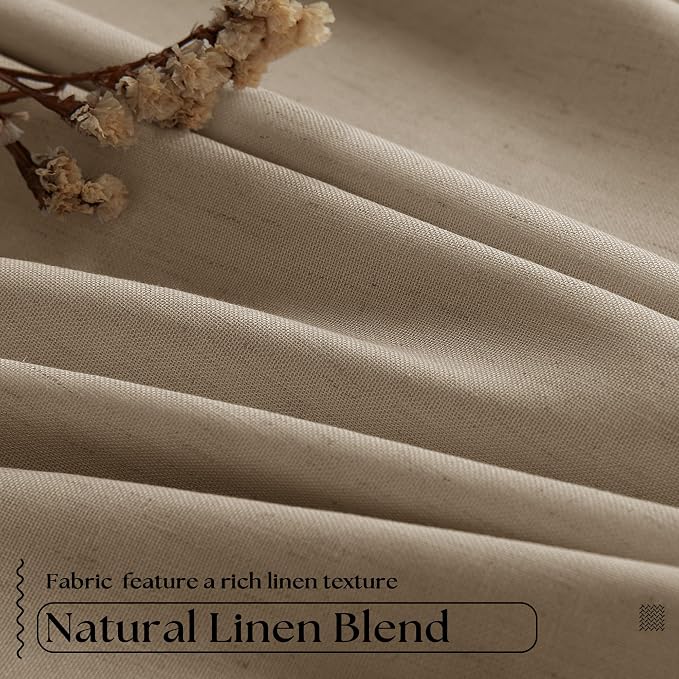 Light Brown 100% Blackout Pinch Pleated Linen 63 Inch Curtains with Liner | Memory Trained, Thermal Insulated, Heat Blocking, Black Out Curtains for Small Window Dining Room Bedroom 2 Panels W40xL63
