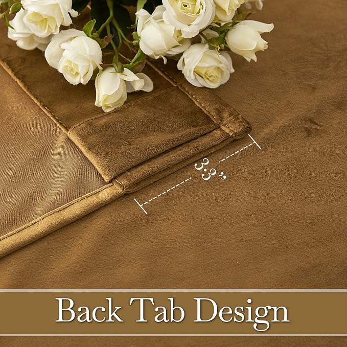 RYB HOME Velvet Curtains 102 inches Long, Extra Long High Ceiling Curtains | Thermal Insulated, Luxurious Home Decor, Curtains for Apartment Loft Large Windows, W52 x L102, Gold Brown, 2 Panels Set