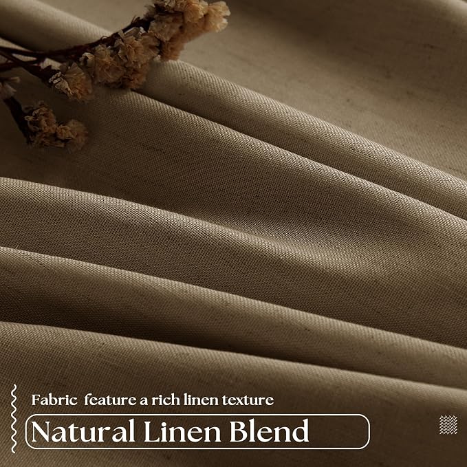 Dutch Cocoa Pinch Pleated Full Blackout Curtains Linen Blend 80 Inches Long | Room Darkening Window Curtains, for Living Room Bedroom, Thermal Insulated, Back Tab Pinch Pleat with Hooks Rings, 2 Panels