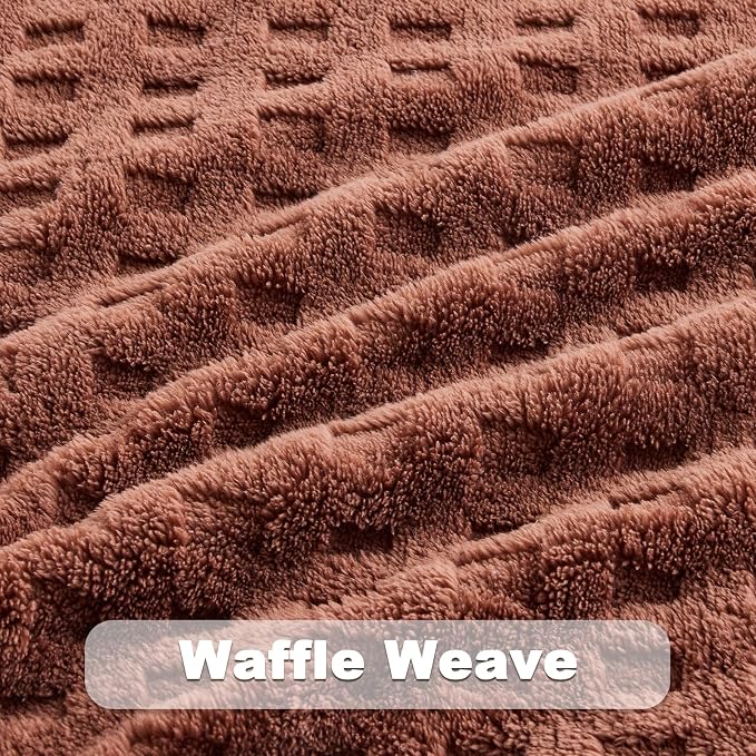 NEWCOSPLAY 3D Waffle Checkered Flannel King Blanket, Coffee, 90"x110" | Super Soft Cute Lightweight Decorative Premium Silky Fleece Blanket for Couch Sofa Bed, Gift for Women Men, All Season Use