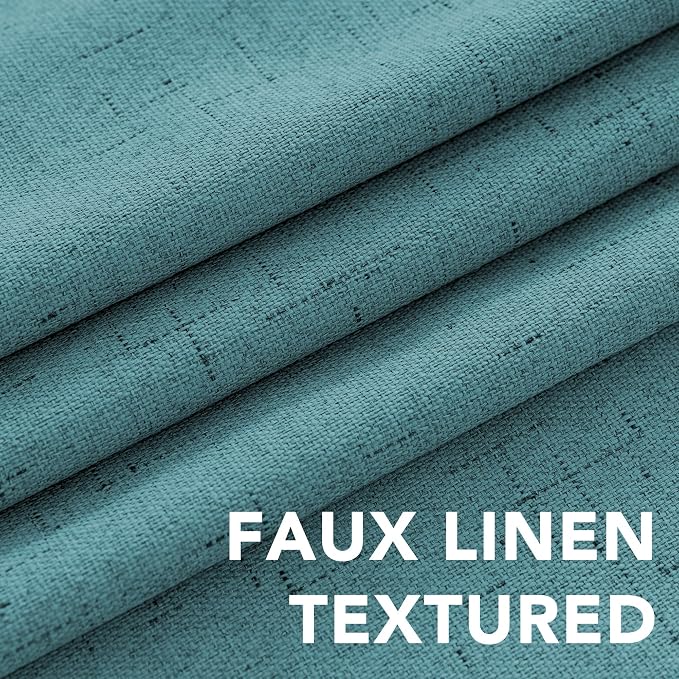 H.VERSAILTEX Blackout Curtains Linen Curtains 120 inches Long 100% Black Out Curtains for Bedroom Windows, Textured Linen Look Draperies Grommet with White Liner, 2 Panels, Teal