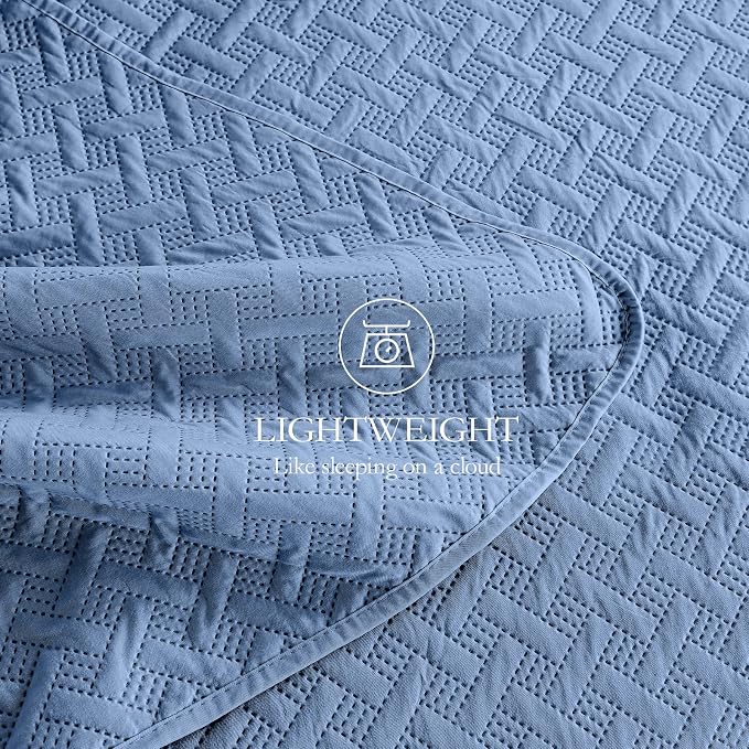 FLYMME Bluish Grey Full/Queen Quilt Bedspreads, Modern Style Geometric Weave Stripe Pattern,3 Pieces Lightweight Bedding Sets, Microfiber Quilted Comforter Coverlet for All Season (1 Quilt, 2 Shams)