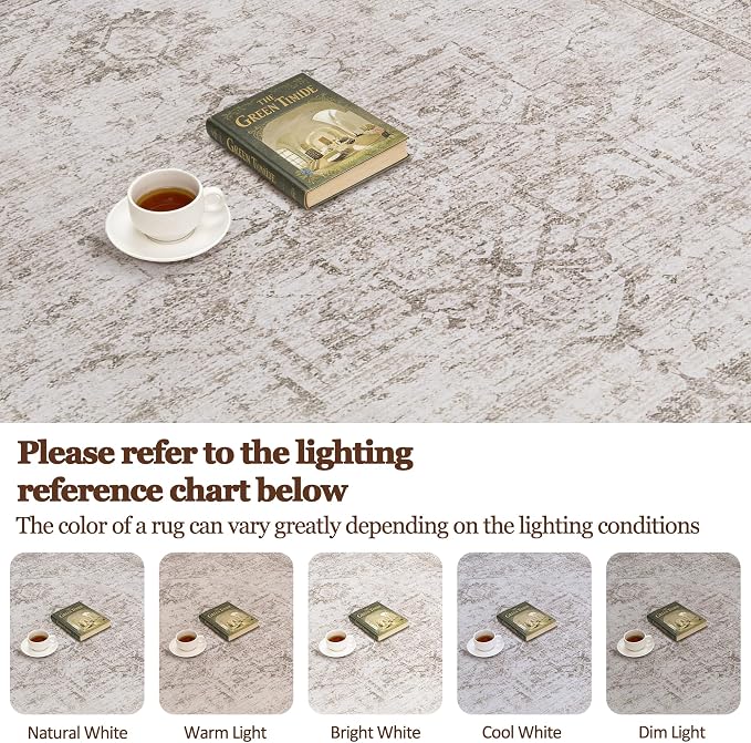 9x12 Washable Area Rugs for Living Room Beige Brown Non-Slip Rug | Vintage Medallion Rug，Soft Low Pile Large Rugs，Indoor Retro Carpet for Bedroom Nursery Dining Table Farmhouse Home Office