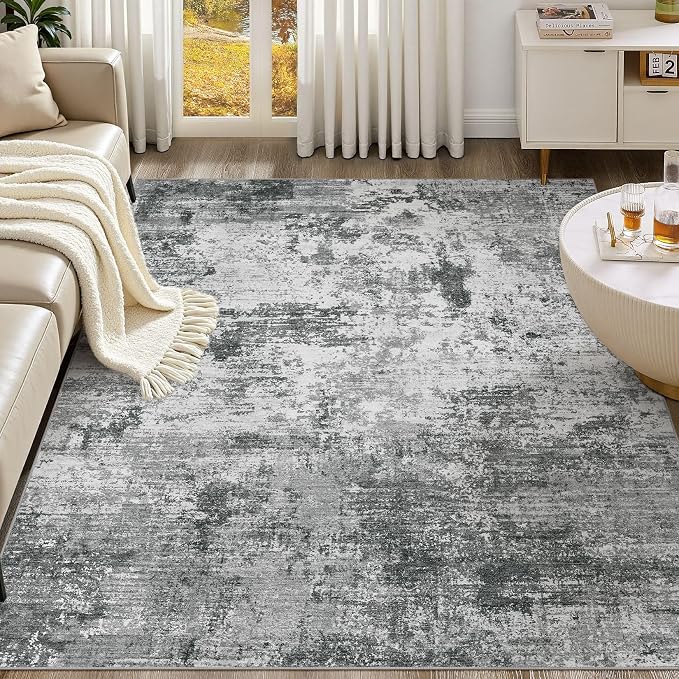 UERMEI 9x12 Area Rug for Living Room - Washable Neutral Modern Abstract Carpet, Non-Slip Soft Large Indoor Floor Rugs for Bedroom Home Office & Under Dining Table Decor, Grey Black