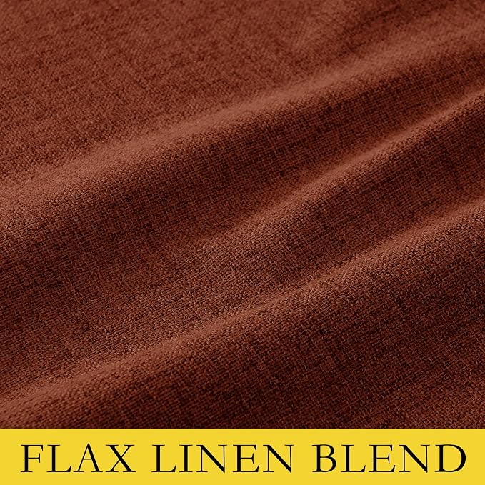 NICETOWN 100% Absolutely Blackout Linen Curtains with Thermal Insulated Liner, 52" Wide, 2 Panels, 120" Long Drapes, Grommet Retro Burnt Orange Linen Curtains Vertical Drapes Privacy for Bedroom