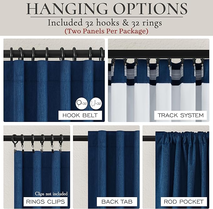 Navy Blue Blackout Curtains 84 Inch Length for Kids/Boys Rooms/Bedroom, Floor to Ceiling Track Pleated Drapes with Hooks Linen Thermal Coastal Curtain Dark Blue Window Burg 50"Wx84"Lx 2Panels Back Tab