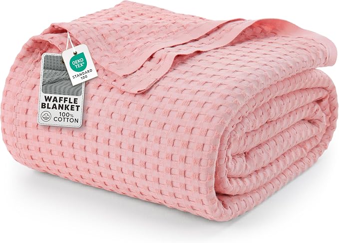 Utopia Bedding 100% Cotton Waffle Blanket Twin Size Pink, 90x72 Inch | Lightweight Breathable Cozy Summer Bed Blanket Home Decor Gift for Women and Men