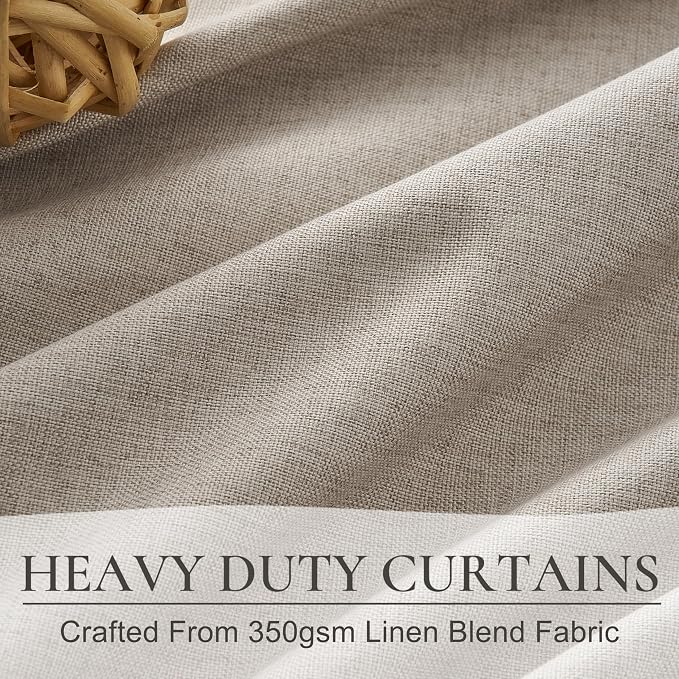 Grey Flax Extra Long Floor to Ceiling Blackout Curtains 105 Inches Long for Sliding Glass Doors 2 Panels Set, Farmhouse Pleated Room Darkening Drapes Decor with Back Tab for Bedroom (50"Wx105"L)