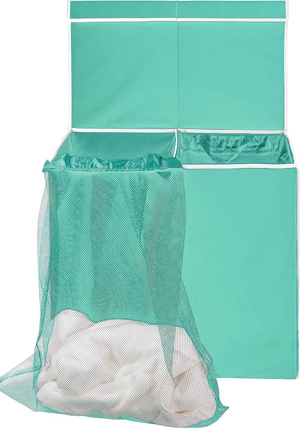 Simple Houseware Double Laundry Hamper with Lid & Removable Bags, Turquoise | with Handles for Bedroom, Laundry Room, Bathroom