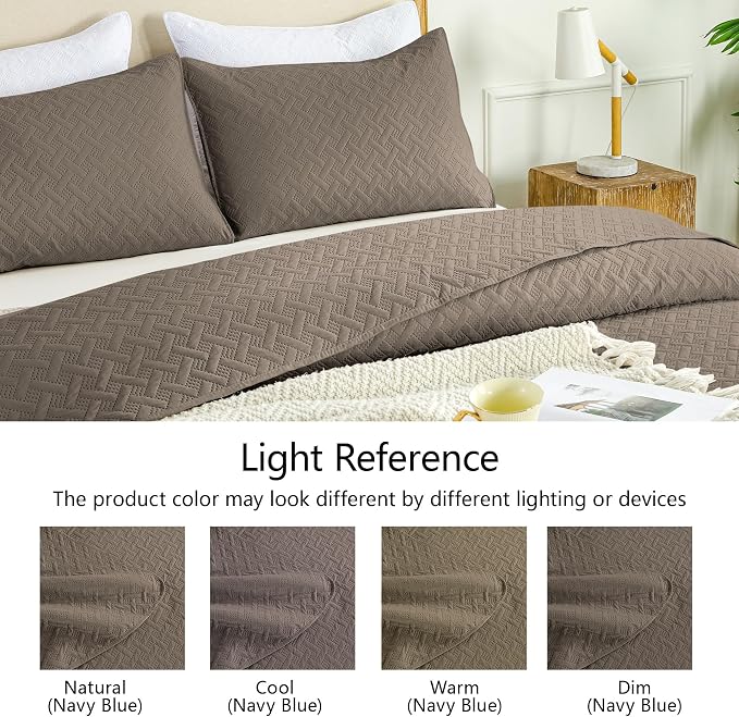 FLYMME Twin Quilt Set,Lightweight Mocha Brown Bedspreads,Basket Weave Pattern,Ultra Soft Microfiber Bedspread Bed Coverlet 2 Pieces for All-Seasons (1 Quilt,1 Shams)