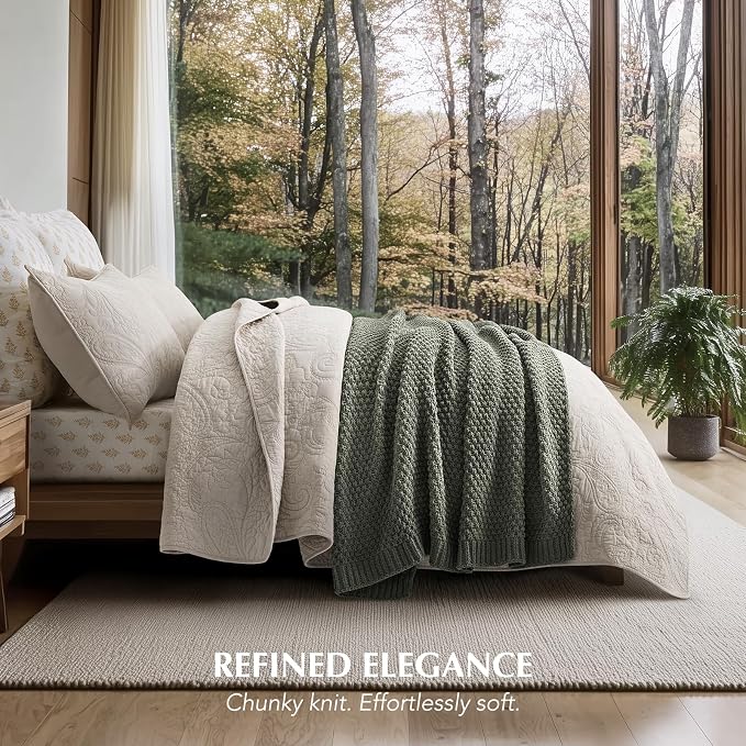 EVERGRACEHOME Chunky Chenille Knit Throw Blanket, 50x60, Dried Thyme Green | Sculpted Moss Stitch, Chic Modern Farmhouse, All-Season Warmth, OEKO-TEX® Certified, Elegant Blanket for Couch, Bed, Sofa