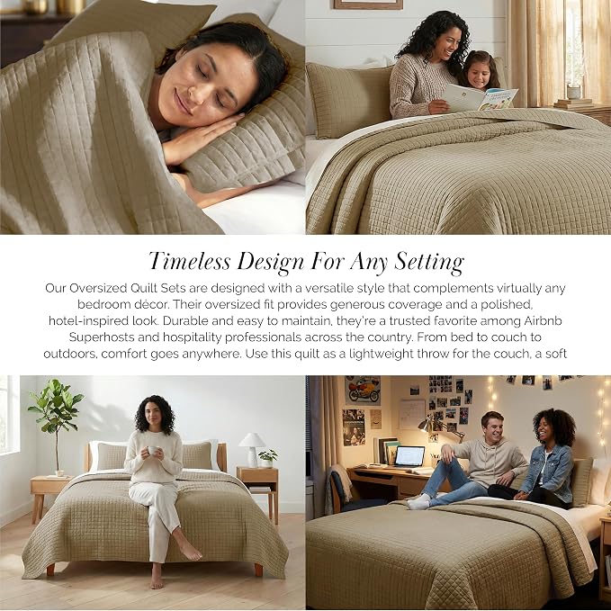 Southshore Fine Living, Inc. Twin Quilt Bedding Set, Soft Brushed Microfiber Taupe Quilts, Twin/XL Coverlet Bedspread, Wrinkle & Pet Hair Resistant Bedding with 1 Pillow Sham, Taupe
