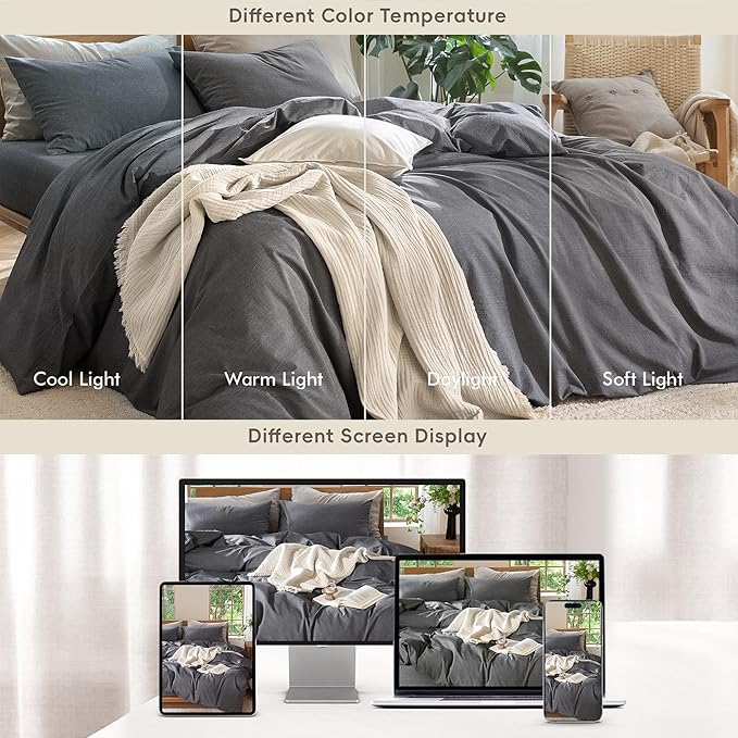 MooMee Duvet Cover Set 100% Washed Cotton Linen Like Super Queen | Relaxed Linen-like Texture. Soft, Breathable & Long-lasting Comfort. Lightweight. Hidden Zipper with 8 Interior Corner Ties