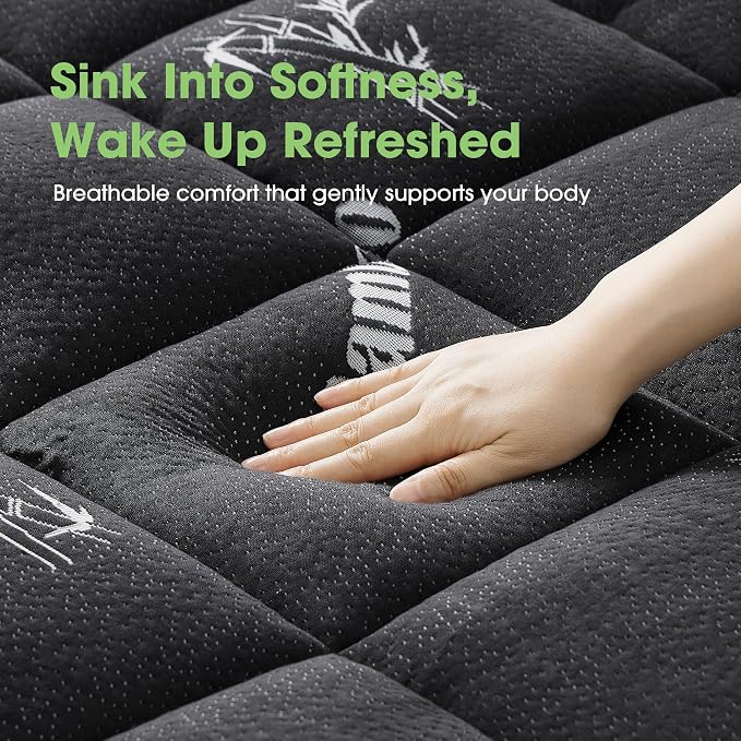 Mattress Pad Queen Size, Cooling Pillow Top Mattress Topper, Ultra Soft Viscose from Bamboo, Breathable for Hot Sleepers, Deep Pocket 8"-20", Black