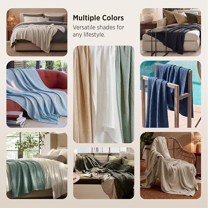 Bedsure 100% Cotton Blanket Queen Size for Bed - Cooling Breathable and Soft for Summer, Thick Cozy Waffle Weave Blanket Gifts for Women, White, 90x90 Inches (Pack of 3)