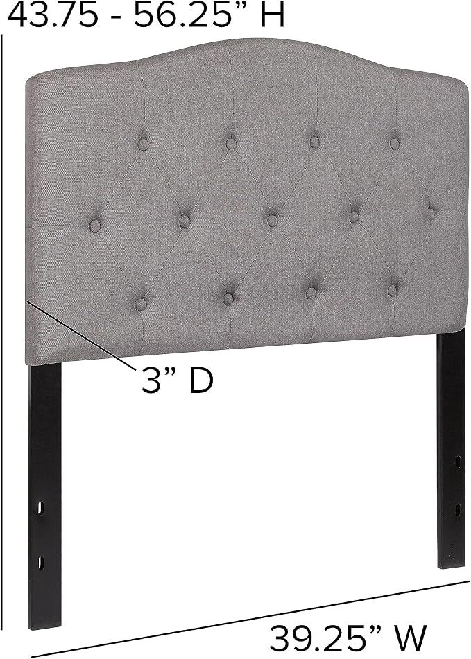 Flash Furniture Twin Tufted Fabric Headboard, Light Gray | Adjustable Height, Easy Install, Bedroom Decor