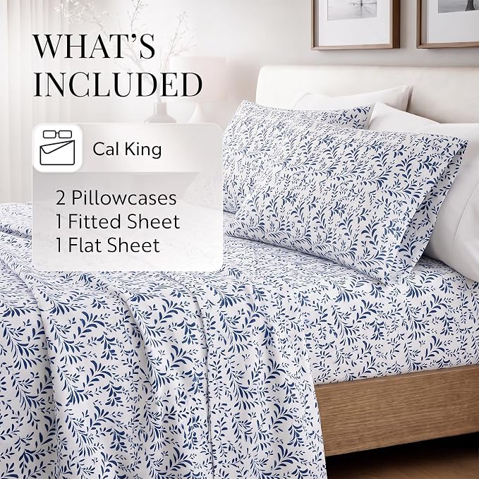 Linen Market 4 Piece California King Bedding Sheet Set (Navy Vines) - Sleep Better Than Ever with These Ultra-Soft & Cooling Bed Sheets for Your Cal King Size Bed - Deep Pocket Fits 16" Mattress
