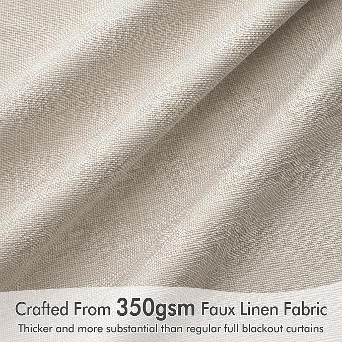 MIULEE 100% Blackout Back Tab Pleat Linen Curtains 50" Wx120 L,Beige | 2 Panels,Thick Faux Linen,Textured Drapes,with Hooks,for Bedroom Living Room,Black Out,Room Darkening