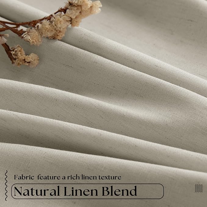 Oatmeal Linen Blackout 120 Inch Curtains for Living Room 2 Panels | Pinch Pleated Back Tab Drapes, Thermal Insulated Full Black Out, Noise Reducing, W40xL120 Curtains for High Ceiling to Floor