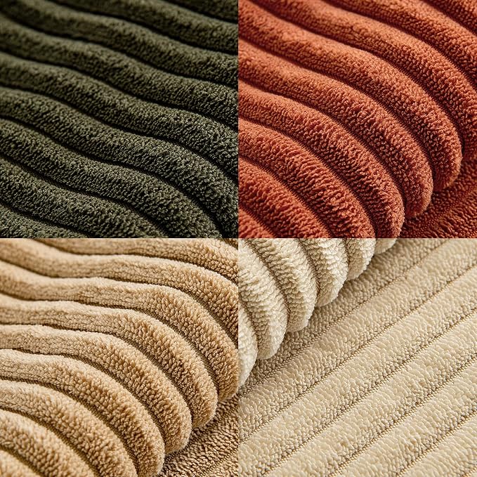 MIULEE Rust-Olive Green Decorative Throw Pillow Covers 18x18 Inch Set of 4 Boho Color-Clash Cushion Cases Farmhouse Pillow Cases Corduroy Striped Home Decor for Couch Sofa Living Room Bed